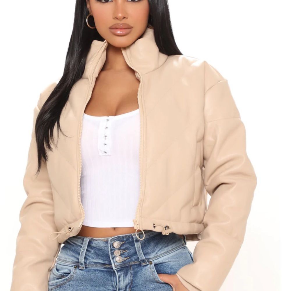 fashion nova join the club. puffer beige jacket size medium